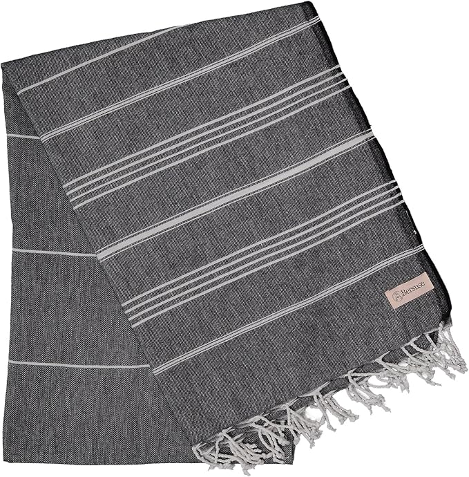 Bersuse Towels Anatolia XL Beach Blanket Throw Blanket Turkish Towel 100% Cotton Extra-Large Quick-Dry Lightweight Premium Peshtemal Towel - 61x82 Inches, Black (Set of 3)