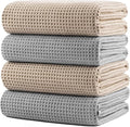 POLYTE 430 GSM Microfiber Oversize Quick Dry Lint Free Bath Towel, 60 x 30 in, 4 Pack (Waffle Weave)