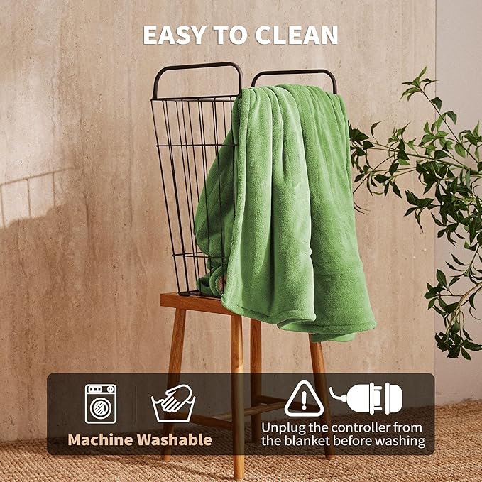 JET'S HOME Heated Blanket 50"x60" - ETL&FCC Certified Flannel Electric Blanket Machine Washable Heating Throw with 5 Heating Levels 3 Hours Auto-Off Overheating Protection Gift for Family(Bud Green)