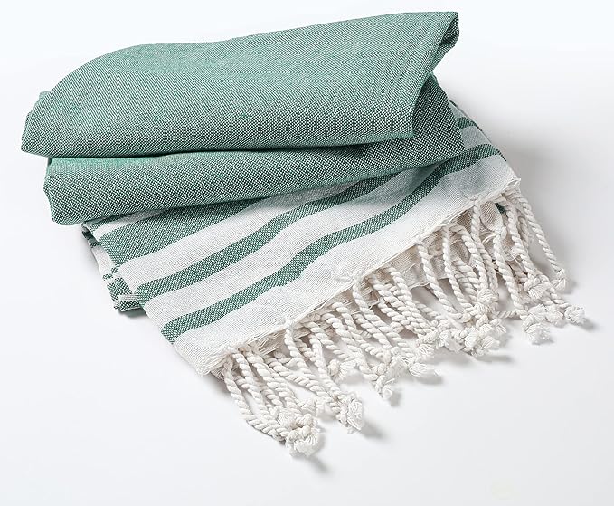 Goroly Home Cotton Turkish Peshtemal Beach Towel, Extra Large, Thin Quick Dry Sand Free Pool & Swim Towel, Bathing Blanket, Travel Essentials, (Pista Green, 36x71 Inches)