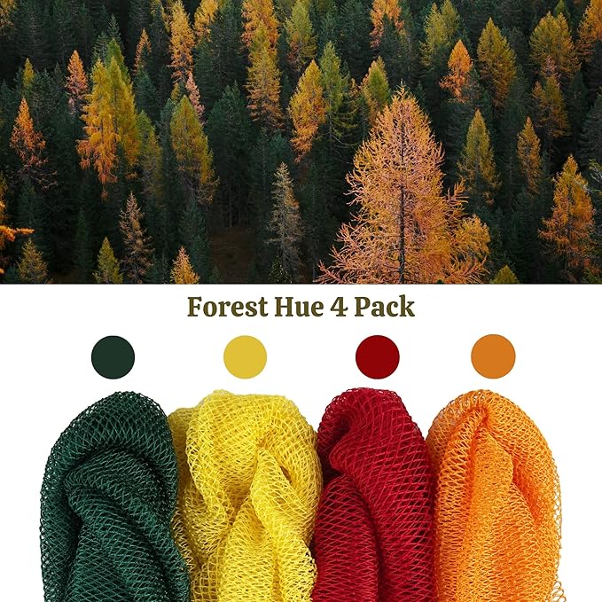 Authentic African Net Sponge Red Forest York Forest - Body Scrubber Bath Loofah Exfoliating Net Sponge for Shower - 4 Pack Exfoliator Sponges for Most Skin Types Back Scrub Washer Accessories