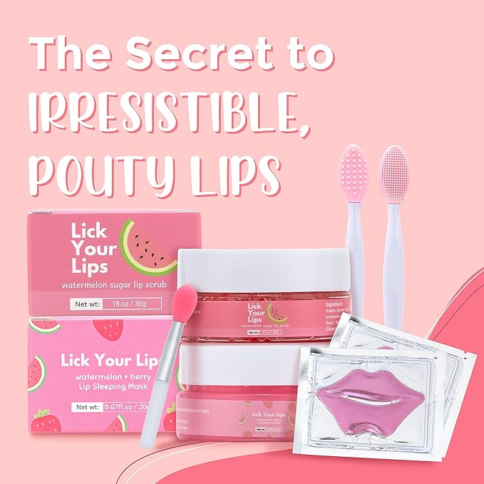 6-in-1 Lip Care Kit With Lip Sleeping Mask, Silicone Brush, Sugar Lip Scrub, Lip Mask Sheet to Reveal Luscious, Lip Exfoliator Scrub to Soft Lips – Korean Lip Therapy Set for a Fuller
