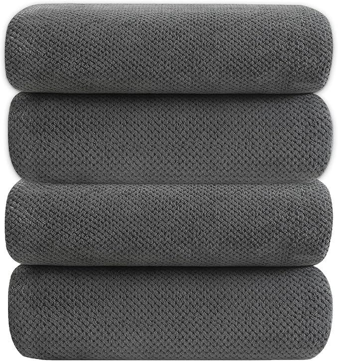 YTYC Towels,29x59 Inches Extra Large Bath Towels for Bathroom Super Soft Quick Dry Light Weight Waffle Microfiber Shower Towels 80% Polyester 20% Nylon (Charcoal,4 Piece)