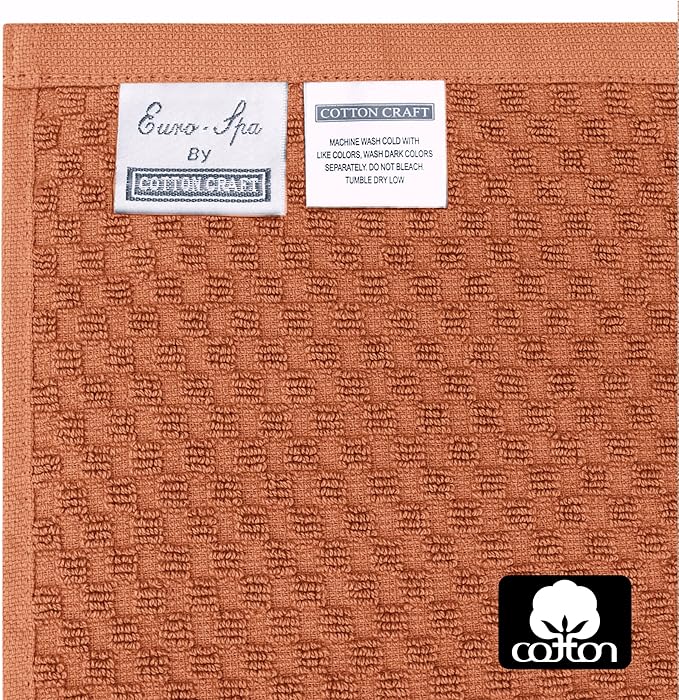 COTTON CRAFT Waffle Bath Towel - Set of 4 Luxurious Euro Spa Waffle Weave Towels - 100% Ringspun Cotton - Super Absorbent Quick Dry Bath Shower Towels - Oversized 30 inches x 56 inches - Mocha
