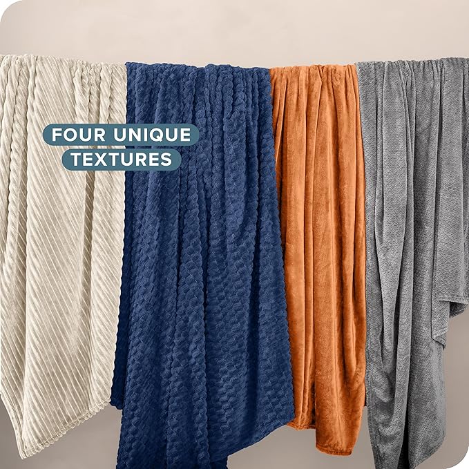 Bare Home Textured Fleece Blanket - Throw/Travel - Ultra-Soft Lightweight for Bed, Sofa, and Couch - Luxury Microplush - Cozy Warm Blanket (Throw, Ribbed Grey)