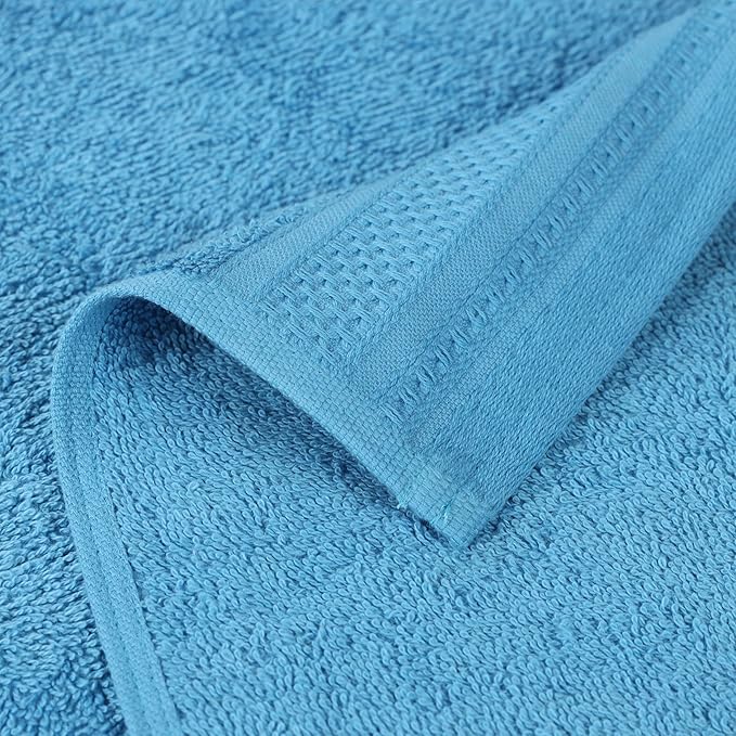 Superior Honeycomb 100% Cotton 500 GSM 12 Piece Bath Towel Set, 6 Washcloths, 4 Hand, 2 Bath Towels, Ideal for Bathroom, Kitchen or Beach, Quick Dry, Jacquard and Solid, Mid-Weight, Azure
