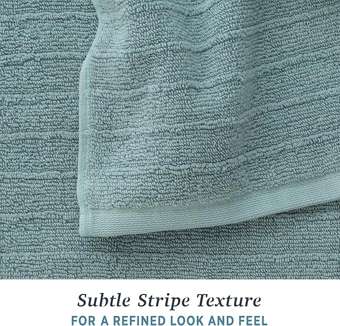 Welhome James 100% Cotton Textured Stripe Towel Set - 6 Piece Set of 2 Bath Towels, 2 Hand Towels, 2 Washcloths, Soft & Absorbent, Mineral