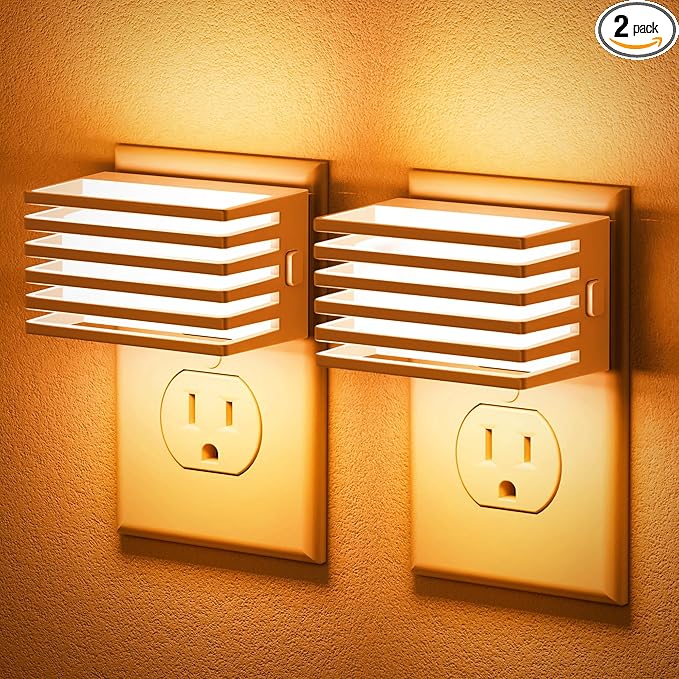 JandCase Amber Night Light, Night Lights Plug into Wall with Dusk to Dawn Sensor, Dimmable Plug in Night Light, Adjustable Brightness, [2 Pack] Amber Nightlight for Bedroom Bathroom Hallway