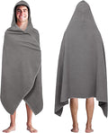 COTTON CRAFT Hooded Bath Towel – Oversized 35 x 70 Waffle Weave Towel with Hood for Adults - 100% Ringspun Cotton Pool Bath Sheet Wrap with Hood - Soft Super Absorbent Quick Dry – 450 GSM – Grey