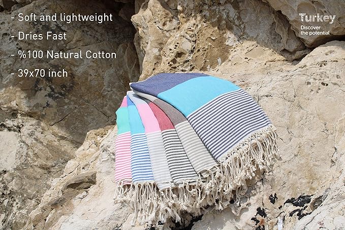 Turkish Beach Towel Peshtemal Blanket - %100 Cotton Pestemal Towel for Bath, Gym, Pool, Spa and Sauna, Set of 6 by Ali