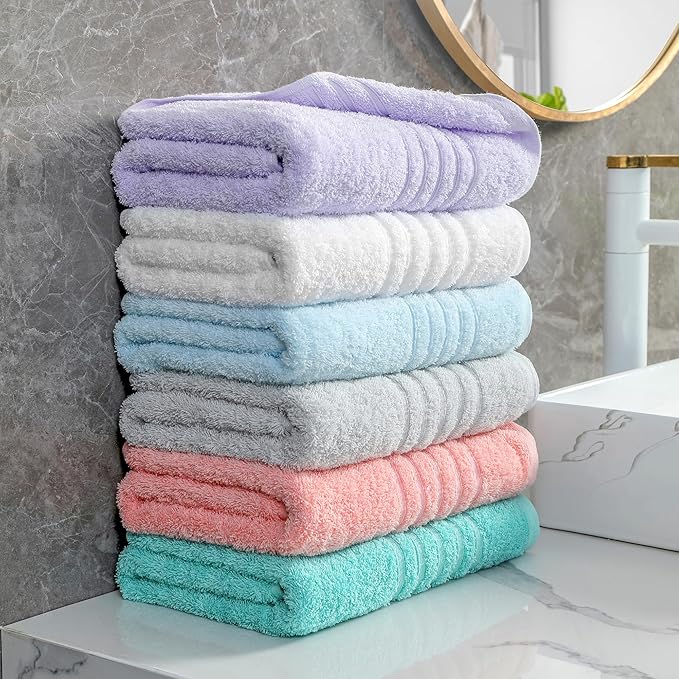 Aibaser Towels 6 Pack Bath Towel for Bathroom, 100% Cotton (24 x 48 Inches) High Absorbency Quick Drying (Light Green)