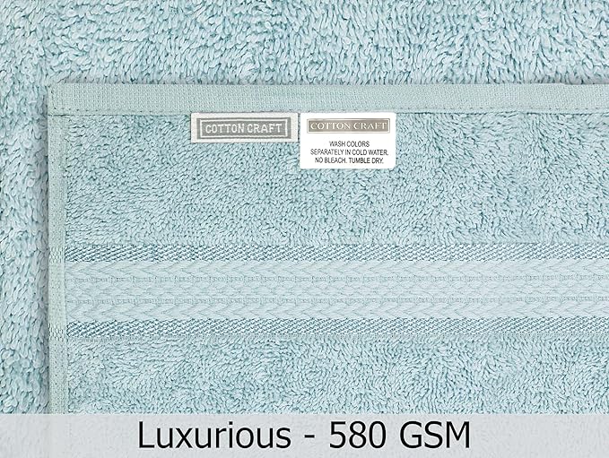 COTTON CRAFT Ultra Soft Washcloths - 12 Pack 100% Cotton Facecloths - Baby Wash Cloth Set - Absorbent Quick Dry Everyday Luxury Bathroom Kitchen Spa Gym Pool Dorm - Plush 580 GSM - 12x12 - Light Blue