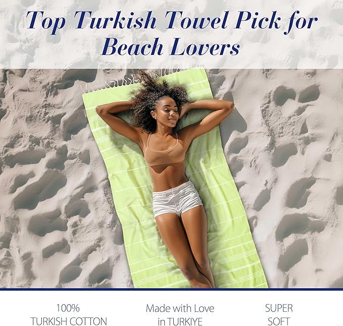 Cacala Lightweight and Thin Turkish Beach Towel 100% Cotton Sand-Free and Quick-Drying Goodness Perfect as an Extra Large Travel Towel, Beach Accessory, or Gift for Beach Lovers, 37 x 70