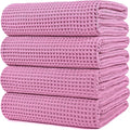 POLYTE 430 GSM Microfiber Oversize Quick Dry Lint Free Bath Towel, 60 x 30 in, 4 Pack (Waffle Weave)