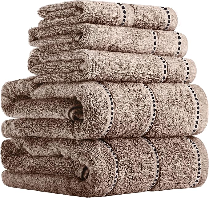 Lavish Home 6 Piece Bathroom Towels Set - 525GSM 100% Cotton Bathroom Essentials - 2 Bath Sheets, 2 Hand Towels, and 2 Wash Cloths for Bath, Shower, Gym, Spa, and Dorm Room (Taupe)