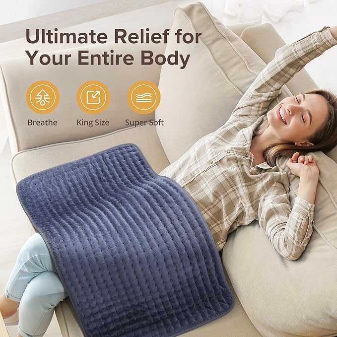 Heating Pad for Back Pain Relief, 17" X 33" XXX-Large Heating Pads for Cramps,Electric Heating Pad XL with 6 Settings,Moist Dry Heat Options,Auto-Off,Machine Washable, Mothers Day Gifts, Purple Gray
