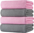 POLYTE 430 GSM Microfiber Oversize Quick Dry Lint Free Bath Towel, 60 x 30 in, 4 Pack (Waffle Weave)