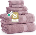 LANE LINEN 100% Cotton Turkish Towels for Bathroom - 6 Piece - Softer & Highly Absorbent - 2 Bath, 2 Wash cloths, 2 Hand Towels - Complete Family Set, Hotel Quality & Gentle on Skin - Wistful Mauve