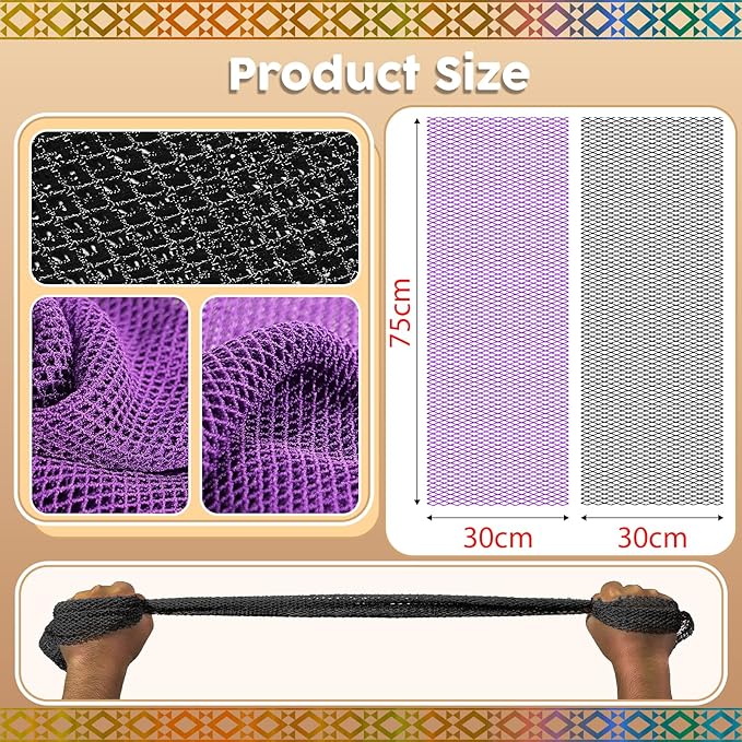 2-Pack African Net Sponge - Exfoliating Scrubber for Face & Body Shower, Travel-Ready, Durable, Gentle Exfoliation for Sensitive Skin(Purple,Black)