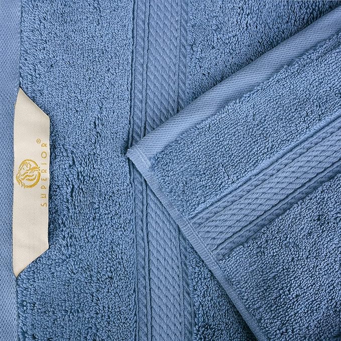 SUPERIOR Egyptian Cotton Pile 8 Piece Towel Set, Includes 2 Bath, 2 Hand, 4 Face Towels/Washcloths, Ultra Soft Luxury Towels, Thick Plush Essentials, Guest Bath, Spa, Hotel Bathroom, Denim Blue