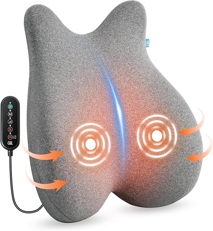 CILI Heated Lumbar Support Pillow for Office Chair, Ergonomic Back Support Cushion with Vibration, Memory Foam Chair Back Massager, Mother‘s Day Gifts for Mom
