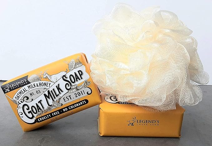 Legend's Creek Farm Goat Milk Soap - Triple Milled Moisturizing Bar for Hands and Body - 9 Oz Creamy Lather, Nourishing, Natural Soap for Sensitive Skin (Oatmeal, Milk & Honey, Pack of 1)