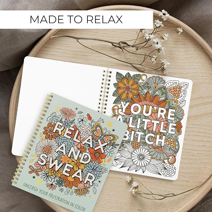 Beautiful Coloring Book Set of 2 for Adult Relaxation - Funny Coloring Books with Floral Designs for a lot of Laughs - The Perfect Stress-Relieving Gift for Women