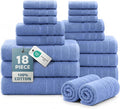 Casa Platino Cotton Bath Towel 18 Piece Set - Super Soft, Quick Dry & Absorbent - 6 Bath, 6 Washcloths, 6 Hand Towels for Bathroom - Hotel Quality & Suitable for Family - Cerulean Blue