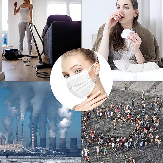 Borje White Disposable Face Masks 100 Pcs White Face Mask 3 Ply Protection Masks