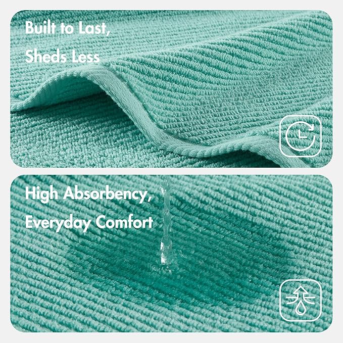 Madison Park 6-Piece Towel Washcloths Set for Bathroom 13" x 13" Diagonal Ribbed, Turquoise - 100% Cotton Soft Quick Dry & Absorbent Gift | Zero Twist, 500 GSM, Oeko-TEX, Hotel Quality