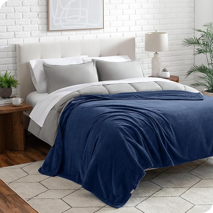 Bare Home Textured Fleece Blanket - Throw/Travel - Ultra-Soft Lightweight for Bed, Sofa, and Couch - Luxury Microplush - Cozy Warm Blanket (Throw/Travel, Chevron Dark Blue)