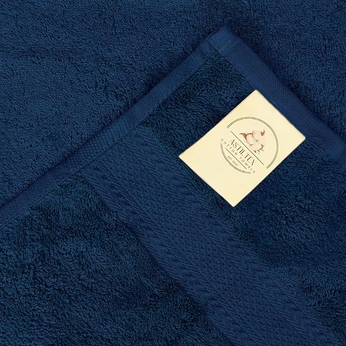 Large Bath Towels Pack of 6 – 24" x 50", 100% Cotton Terry – Soft, Quick-Dry & Highly Absorbent – Navy Blue Towels for Bathroom, Spa, Shower, Pool & Daily Use