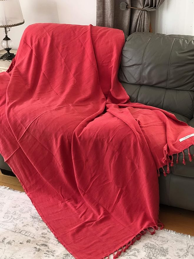 Bersuse 100% Cotton Troy XL Throw Blanket for Couch - 100% Cotton Lightweight Durable Throw Blanket, Big Blanket for Sensitive Skin, Decorative and Versatile - 59x81 Inches, Coral