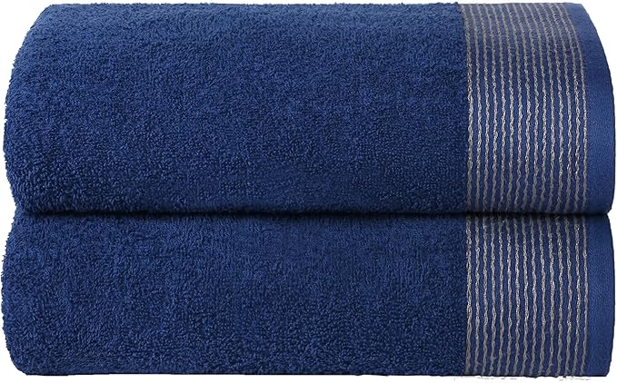 BELIZZI HOME Ultra Soft 2 Pack Oversized Bath Towel Set, 28x55 inches, 100% Cotton, Navy Blue