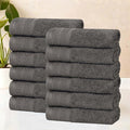 Superior Honeycomb Cotton Medium Weight Towels, for Guest Bath, Master Bathroom, Shower, Adults, Home Essentials, Textured Waffle Border, Assorted Towel Set, 12 Piece Face Towel Set, Gunmetal