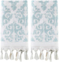 SKL Home Mirage Fringe 100% Turkish Cotton Hand Towel Set, Aqua
