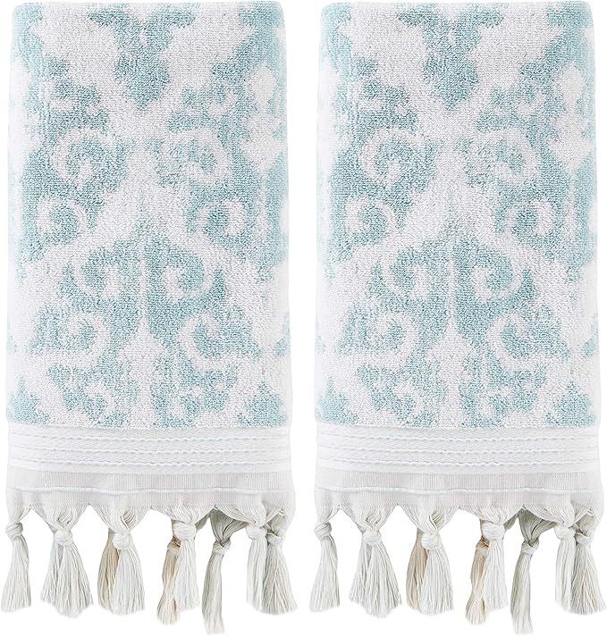 SKL Home Mirage Fringe 100% Turkish Cotton Hand Towel Set, Aqua