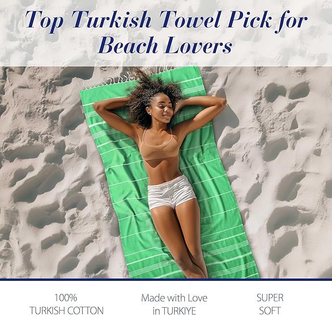 Cacala Lightweight and Thin Turkish Beach Towel 100% Cotton Sand-Free and Quick-Drying Goodness Perfect as an Extra Large Travel Towel, Beach Accessory, or Gift for Beach Lovers, 37 x 70