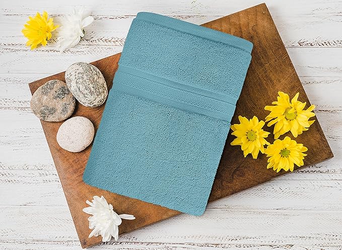 Towel and Linen Mart 4 Pieces Bath Towel Sets - Teal - 2 ply Low Twist Luxurious,Quick Dry, Extra Absorbent, 100% Ring Spun Cotton 600 GSM (27 x 54, Pack of 4)