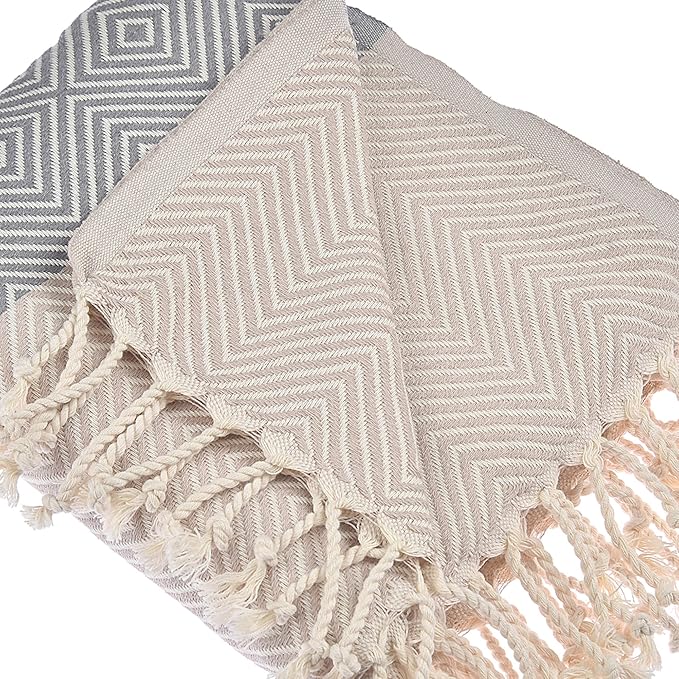 Beach Towel | Cotton Beach Towels, Easy to Carry, Sand Free, Highly Absorbent, Quick Dry, Turkish Towels for Travel Camping Bath Sauna Beach Gym Pool Yoga SPA by Lahammam, Design, Beige