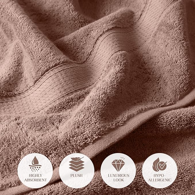 Superior Egyptian Cotton Pile 6-Piece Towel Set, 2 Bath, 2 Hand, 2 Face Towel/Washcloth, Heavyweight, Ultra Soft Luxury Towels, Thick Plush Essentials, Guest Bath, Spa, Hotel Bathroom, Muted Mauve