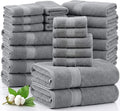 LANE LINEN Luxury 24 PCs Bath Towels Set - 100% Ring Spun Cotton Towels for Bathroom - Quick Dry, Soft & Absorbent, Perfect for Kids, Guest & Everyday Use - Oeko Tex Certified -Space Grey