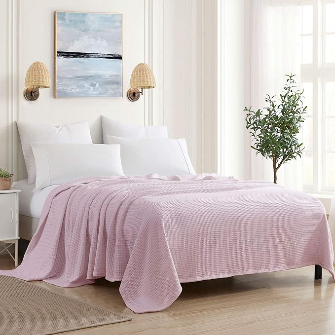 Sweet Home Collection 100% Fine Cotton Blanket Luxurious Weave Stylish Design Soft and Comfortable All Season Warmth, Full/Queen, Pink