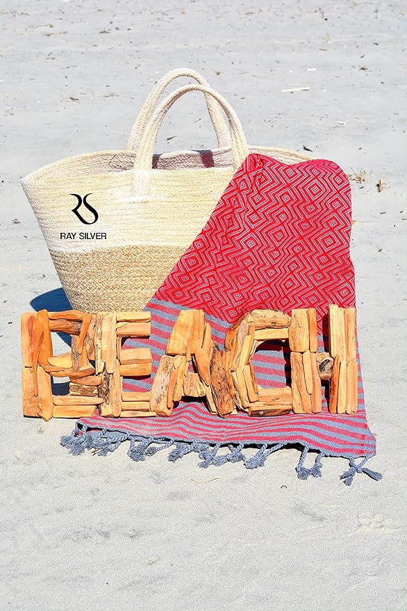 RAY SILVER Turkish Beach Towel - pack of 4 Cotton 40x71 Inch Oversized 100% Sand Free Lightweight Absorbent Quick-Dry Blanket, Extra Large Bath Towels for Travel & Pool, Blue Red Pistachio Green Pink