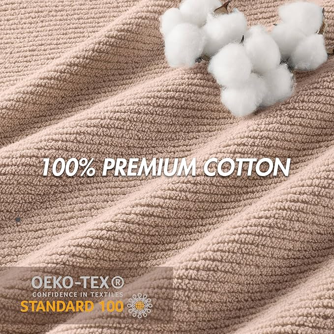 Madison Park 6-Piece Towel Washcloths Set for Bathroom 13" x 13" Diagonal Ribbed, Beige - 100% Cotton Soft Quick Dry & Absorbent Gift | Zero Twist, 500 GSM, Oeko-TEX, Hotel Quality