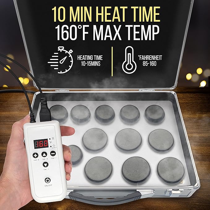 SereneLife Hot Stone Massage Kit Portable Heated Rock Therapy System with Digital Temperature Controller, Includes 12 Massaging Stones, Quick Setup: All-in-One Portable Kit