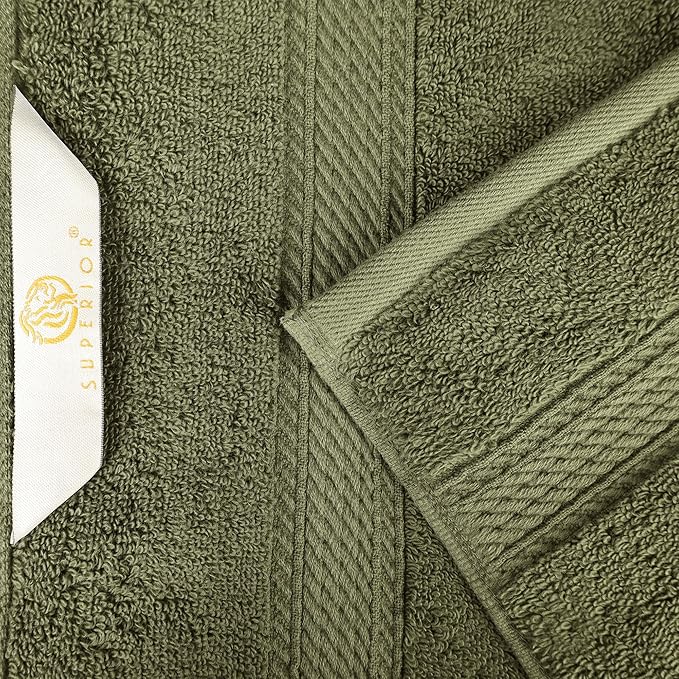 Superior Egyptian Cotton Pile 8 Piece Towel Set, Includes 2 Bath, 2 Hand, 4 Face Towels/ Washcloths, Ultra Soft Luxury Towels, Thick Plush Essentials, Guest Bath, Spa, Hotel Bathroom, Forest Green