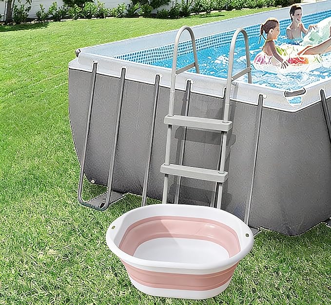 Portable Pool Foot Bath,Collapsible Pool Foot Wash Basin Tub,Foot Bath Basin for Above Ground Swimming Pools Accessories (Pink Baths)