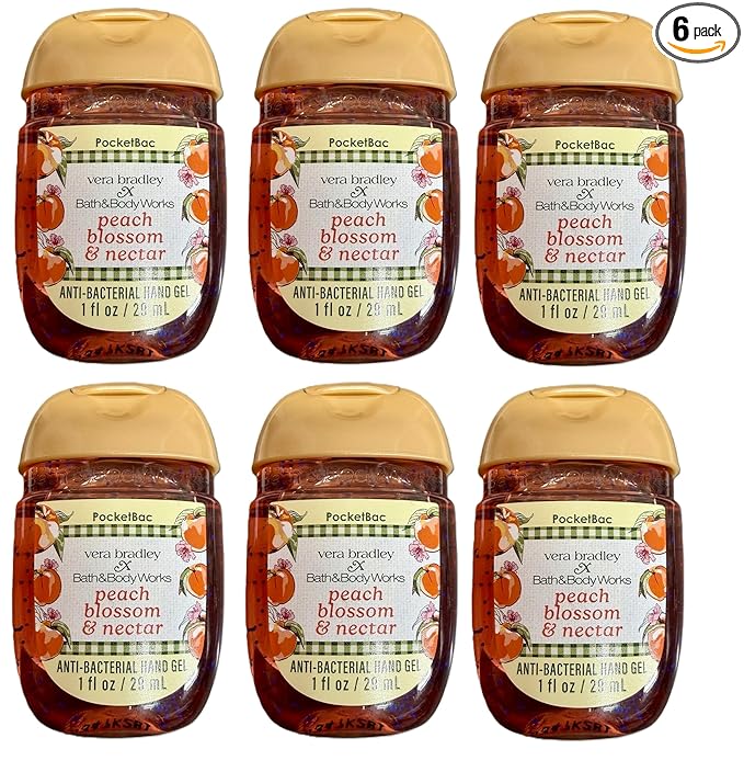 Bath and Body Works Classic and Seasonal Scents Pocketbac Gel Sanitizers - Pack of 6-1 oz each (Peach Blossom and Nectar)