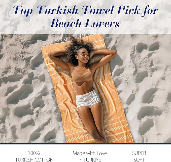 Cacala Lightweight and Thin Turkish Beach Towel 100% Cotton Sand-Free and Quick-Drying Goodness Perfect as an Extra Large Travel Towel, Beach Accessory, or Gift for Beach Lovers, 37 x 70